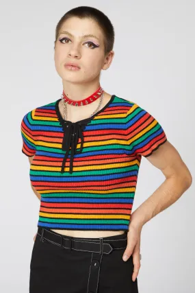 90S Rainbow Crop Rib Knit