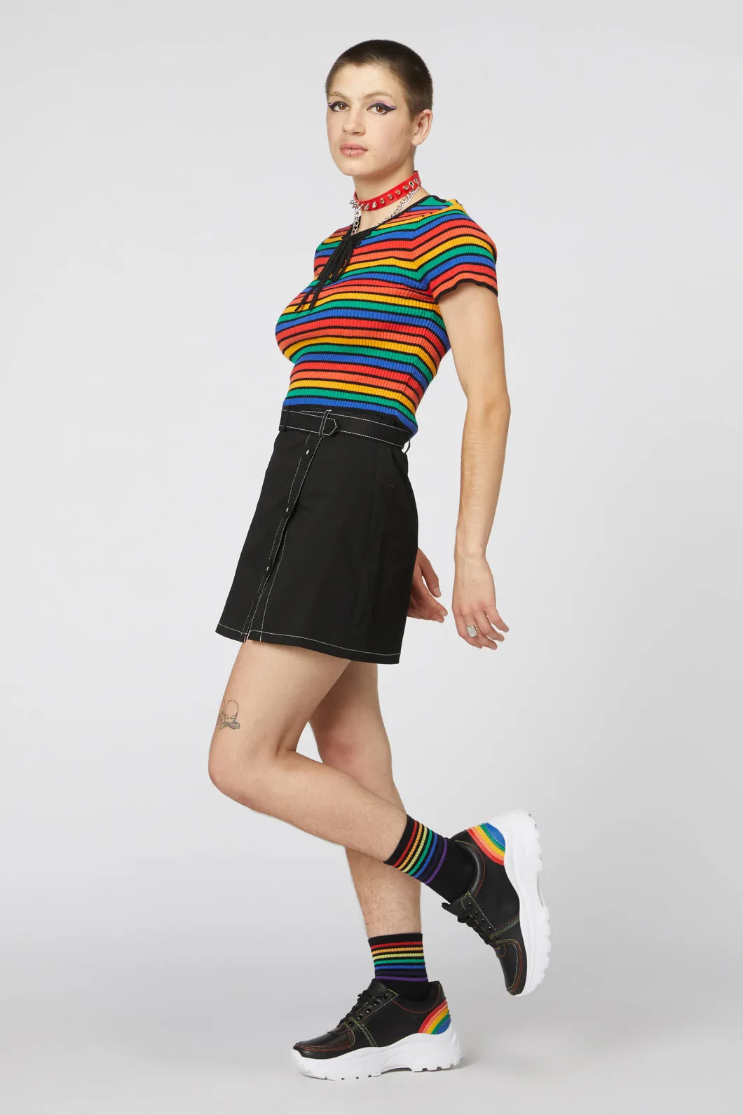 90S Rainbow Crop Rib Knit
