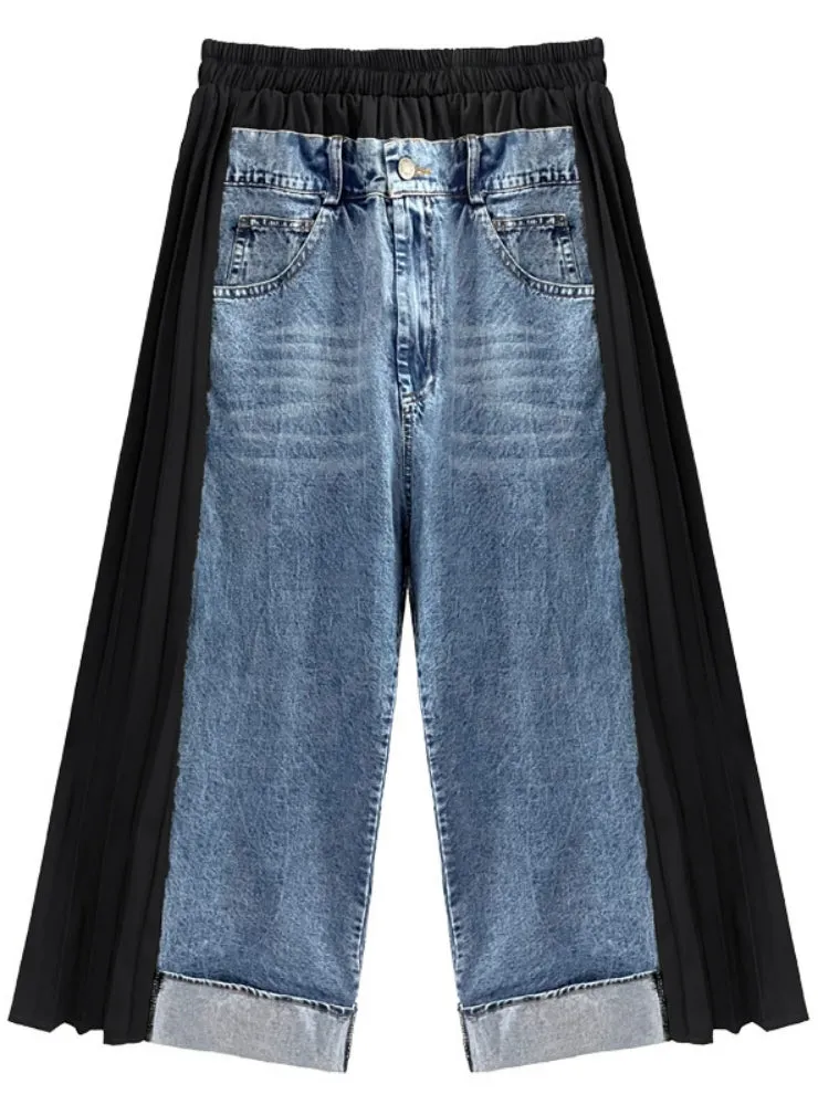 Contrast Stitching Pleated Casual Jeans