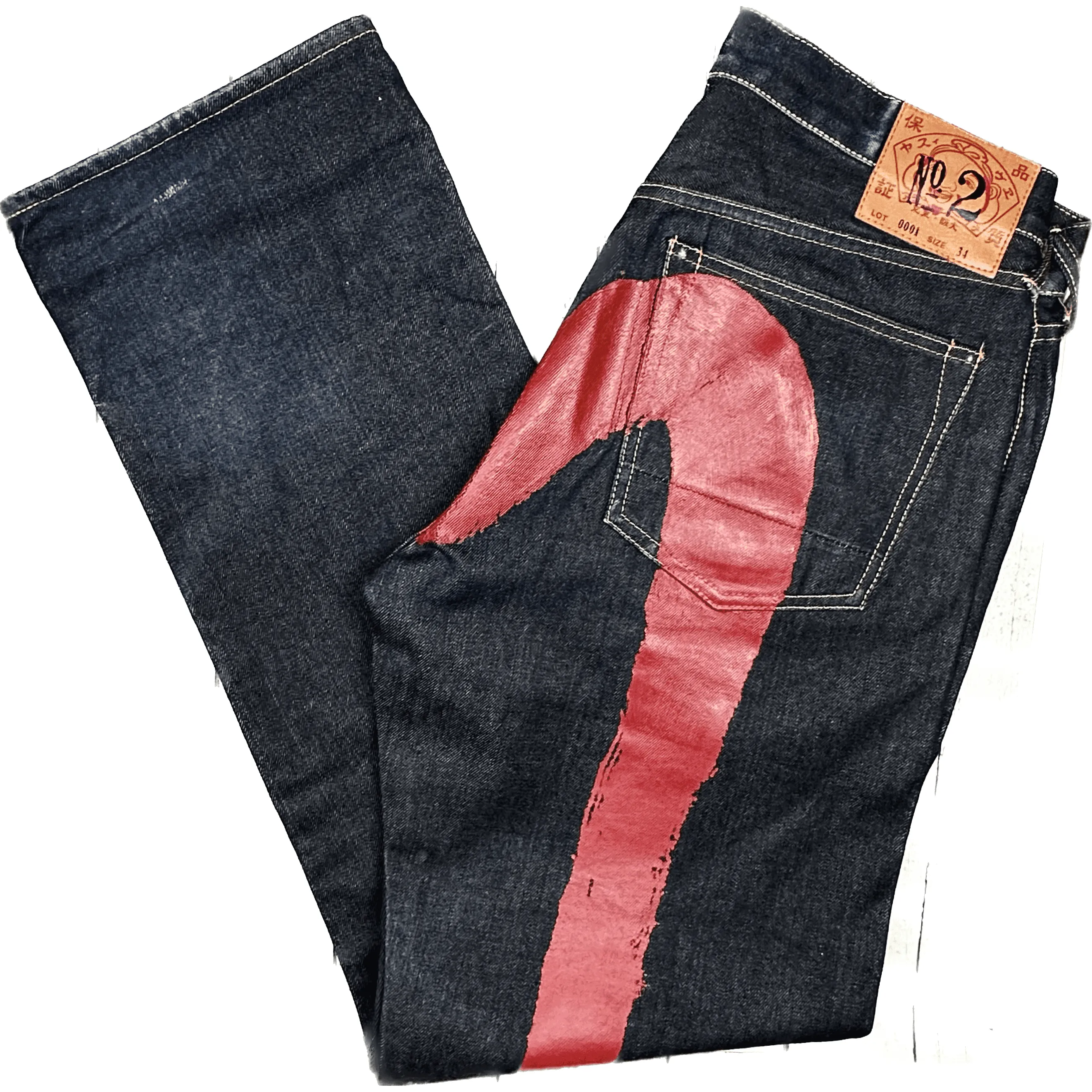 Evisu Japan Selvedge No.2 Red Seagull Back Jeans - Size 34