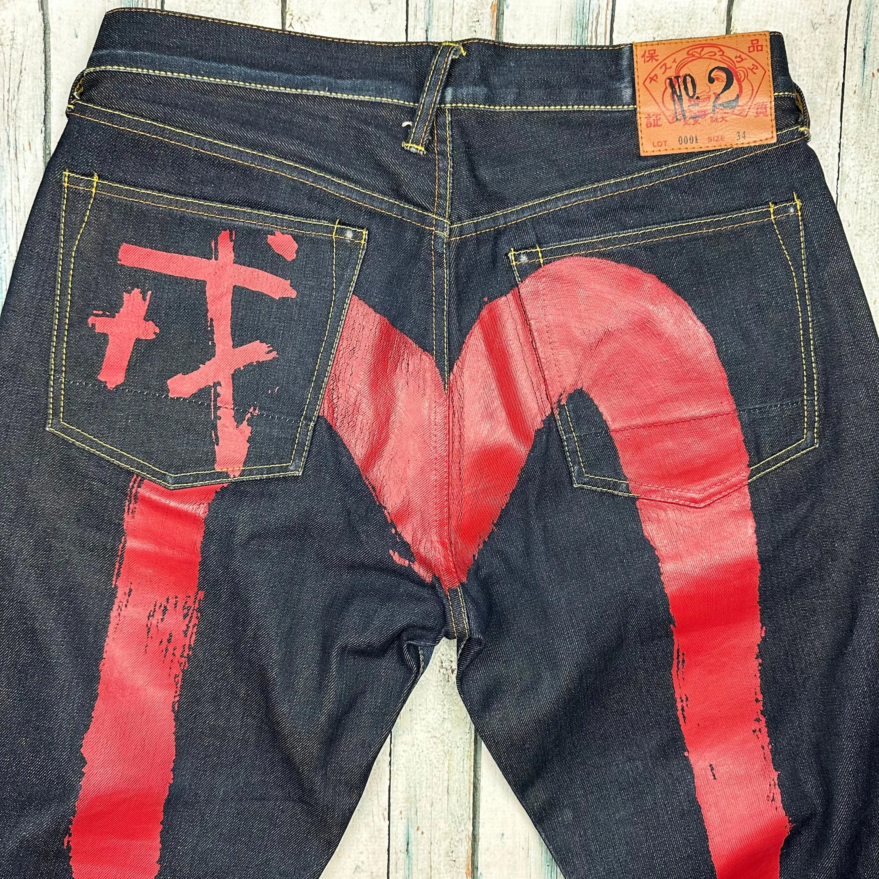 Evisu Japan Selvedge No.2 Red Seagull Back Jeans - Size 34