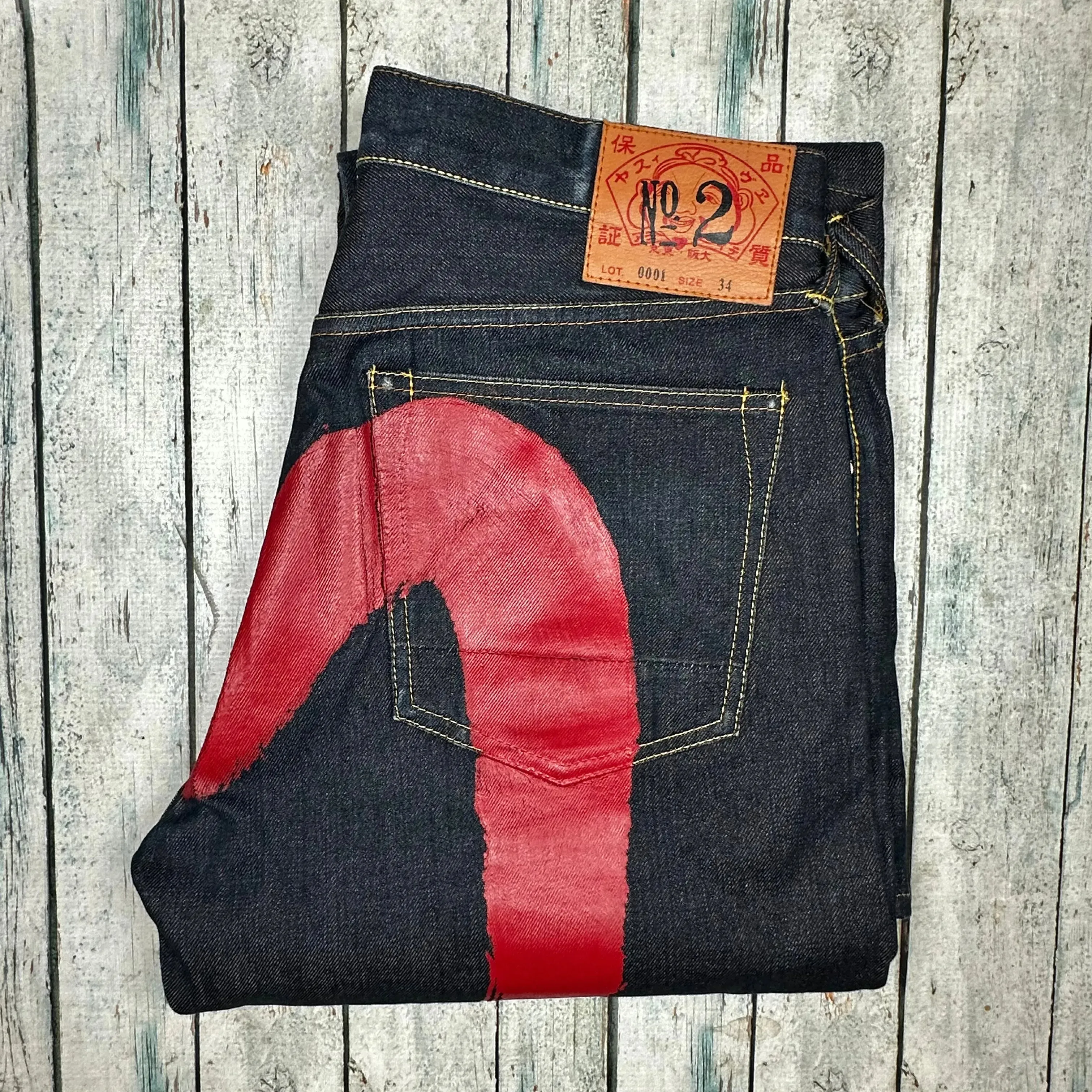 Evisu Japan Selvedge No.2 Red Seagull Back Jeans - Size 34