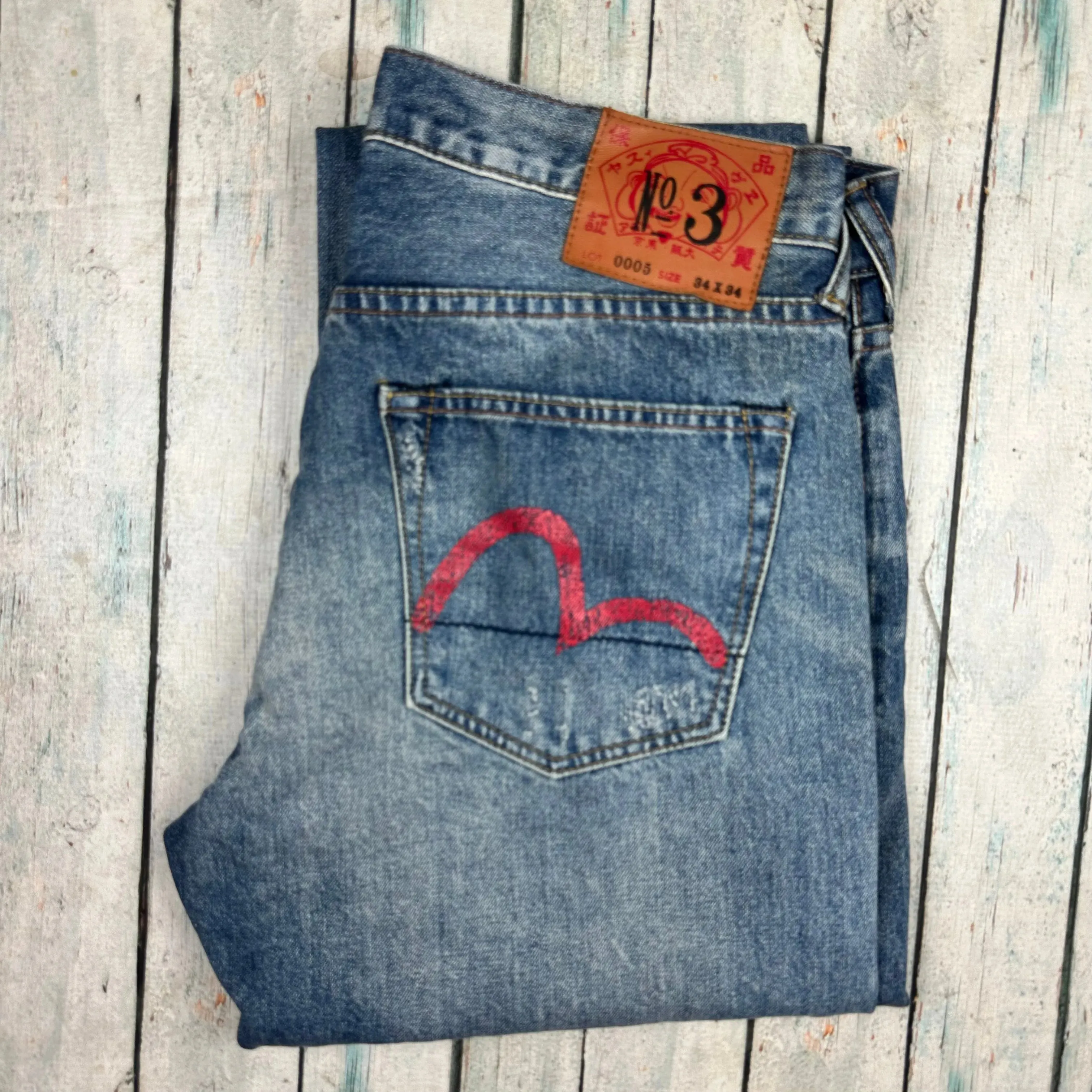 Evisu Japan - Straight Leg Logo Pocket Jeans - Size 34