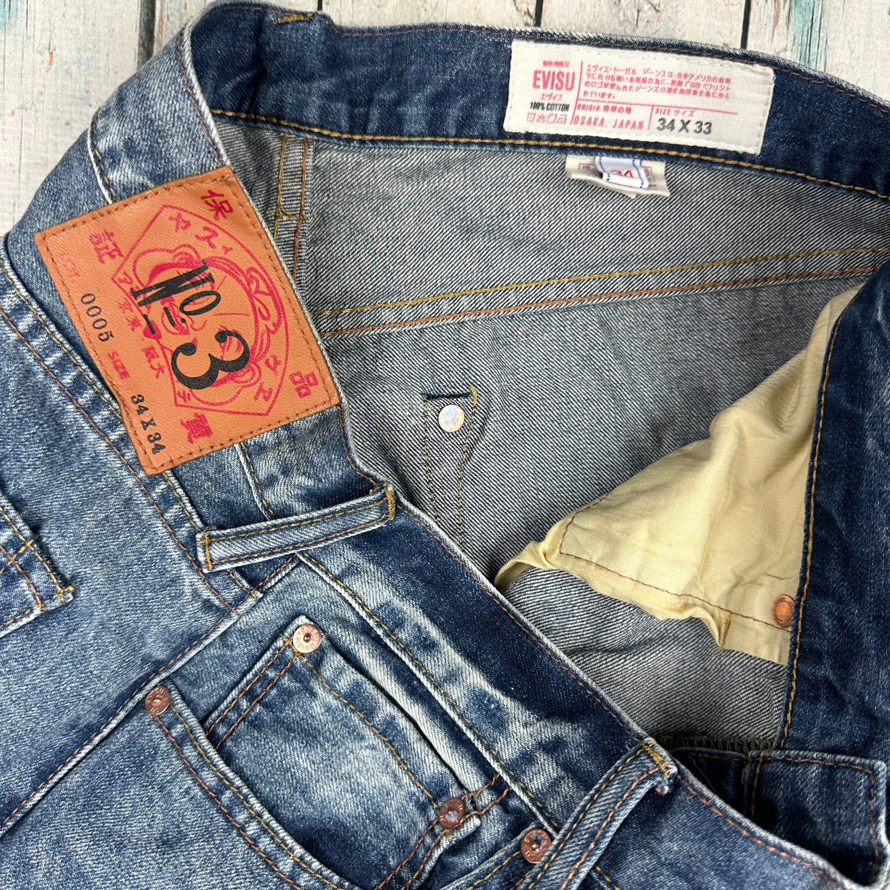 Evisu Japan - Straight Leg Logo Pocket Jeans - Size 34