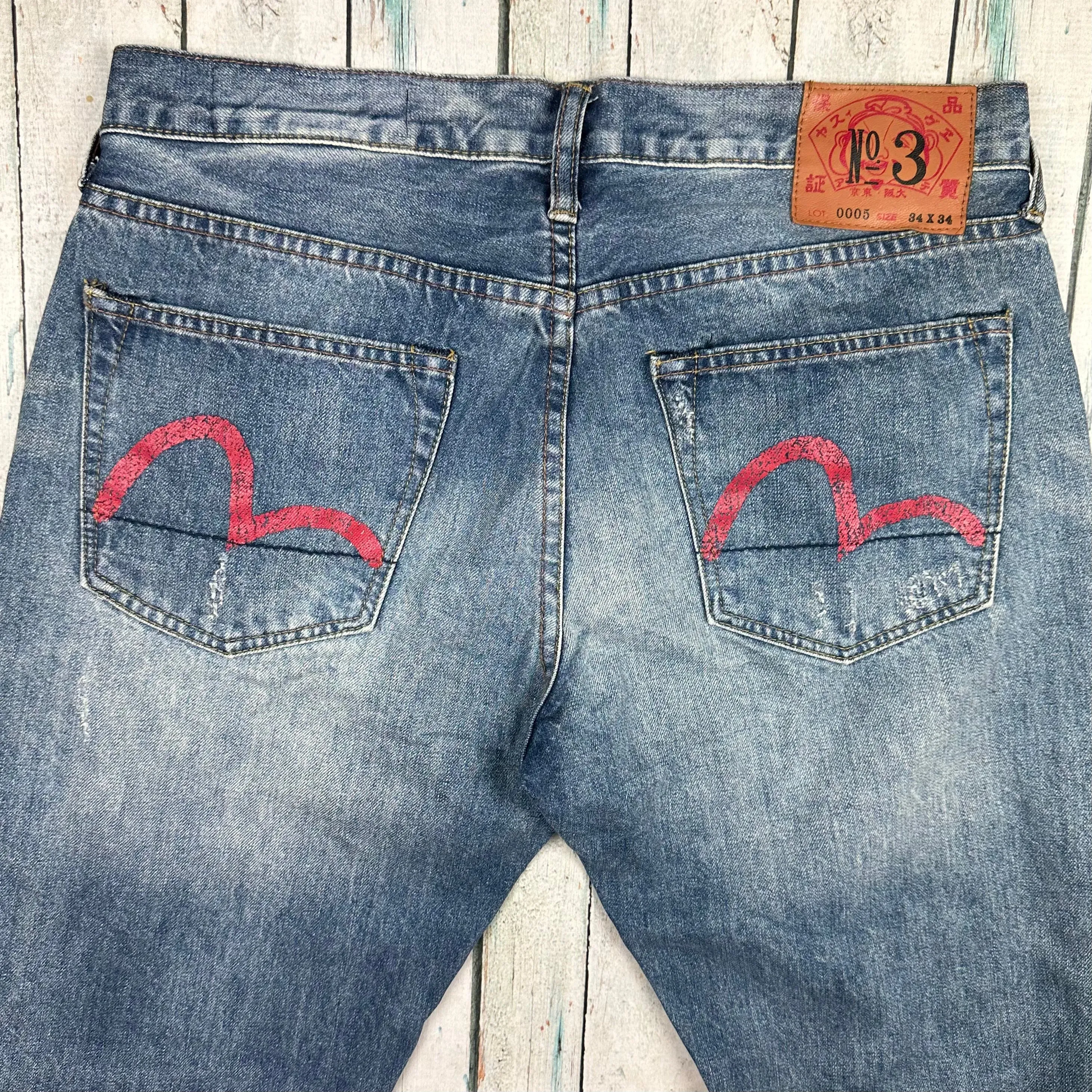 Evisu Japan - Straight Leg Logo Pocket Jeans - Size 34