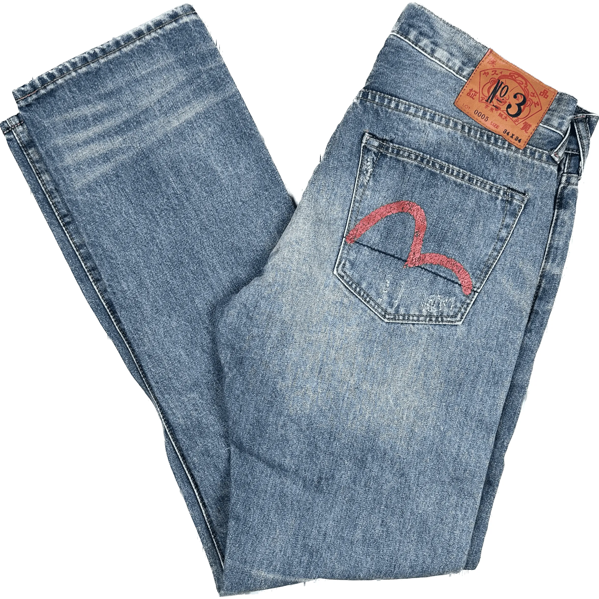 Evisu Japan - Straight Leg Logo Pocket Jeans - Size 34