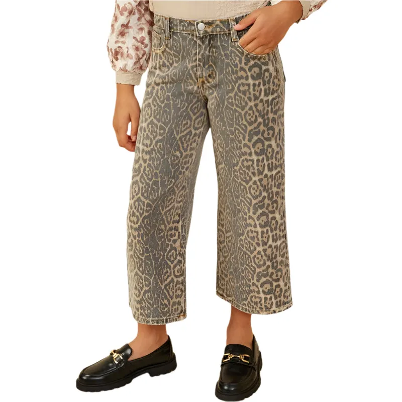 Girls Hayden Washed Leopard Print Relaxed Fit Denim Jeans GY9045