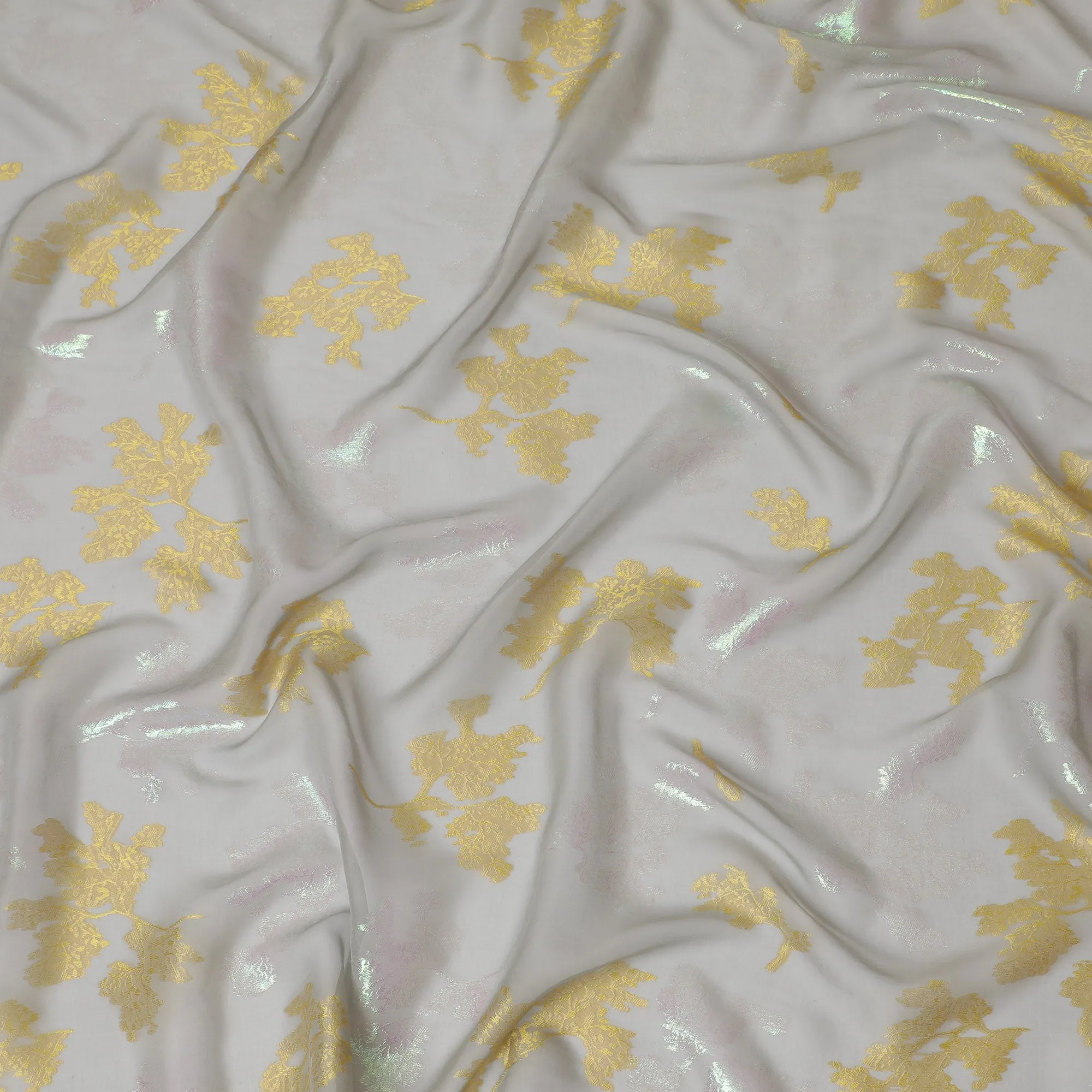 Luxurious Grey Silk Chiffon Fabric with Gold Lurex Floral Accents, 110 cm Width - Imported from South Korea-D20235