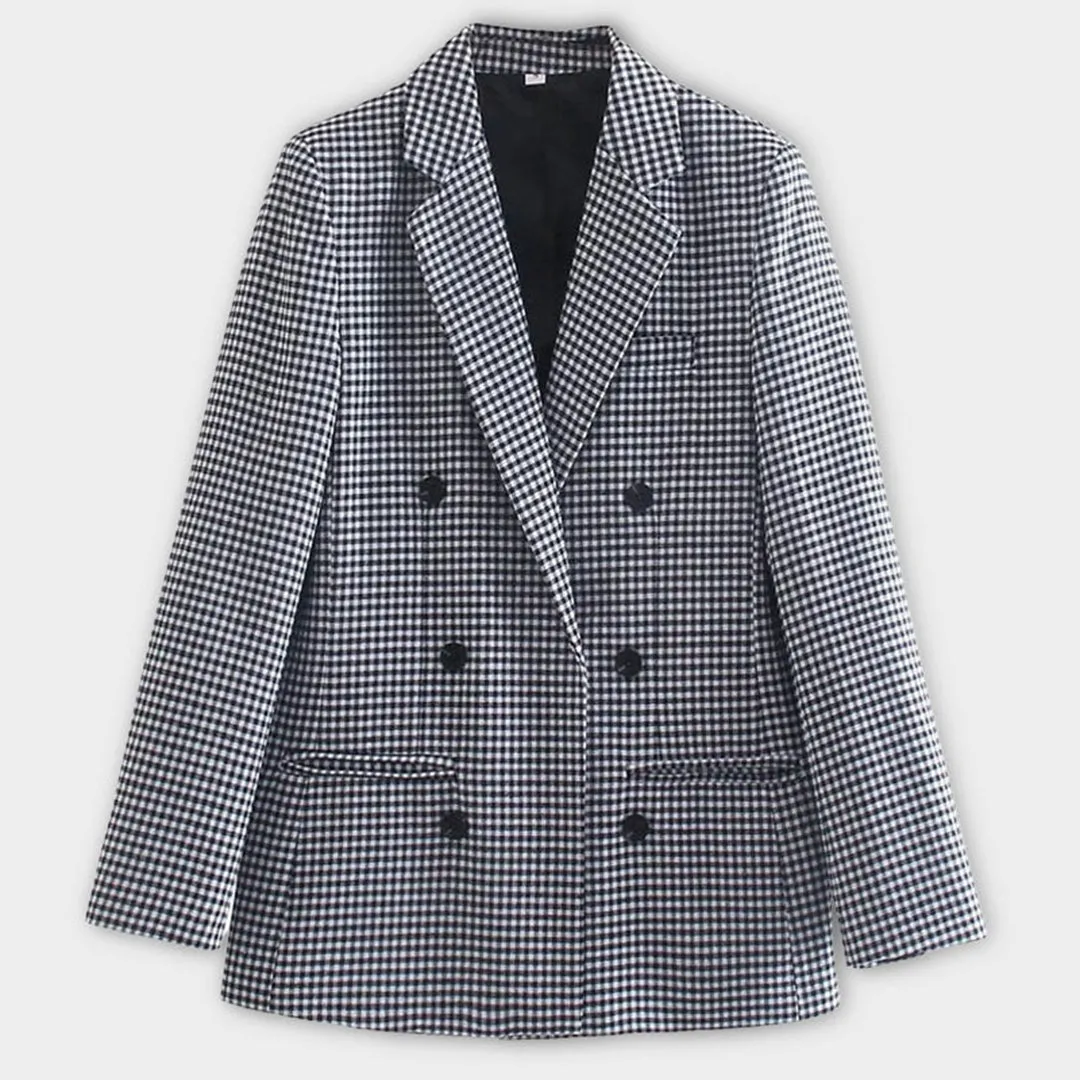 Maja Blazer | Elegante lange pied de poule dames blazer