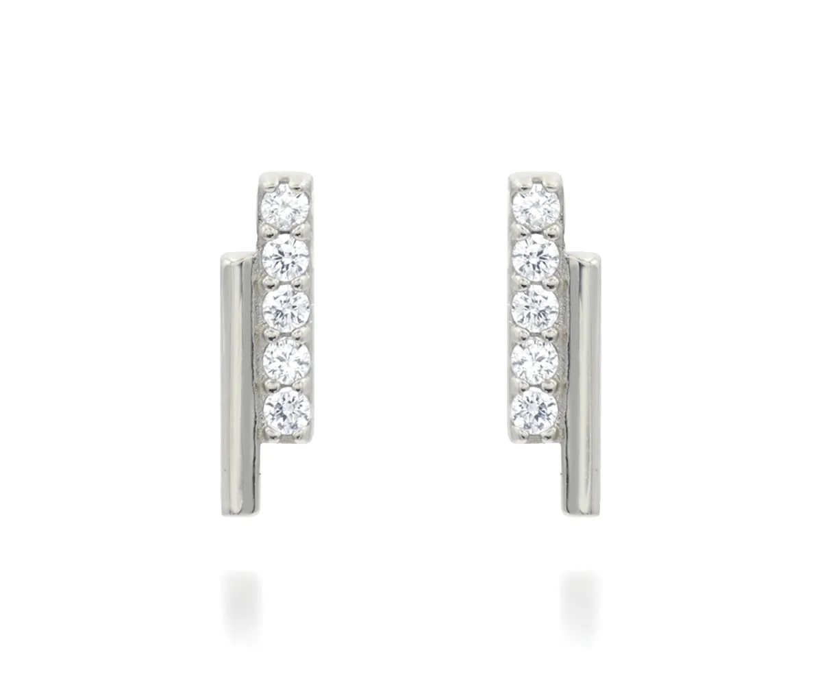 Mini Bar Pavé Crystal Silver Earrings