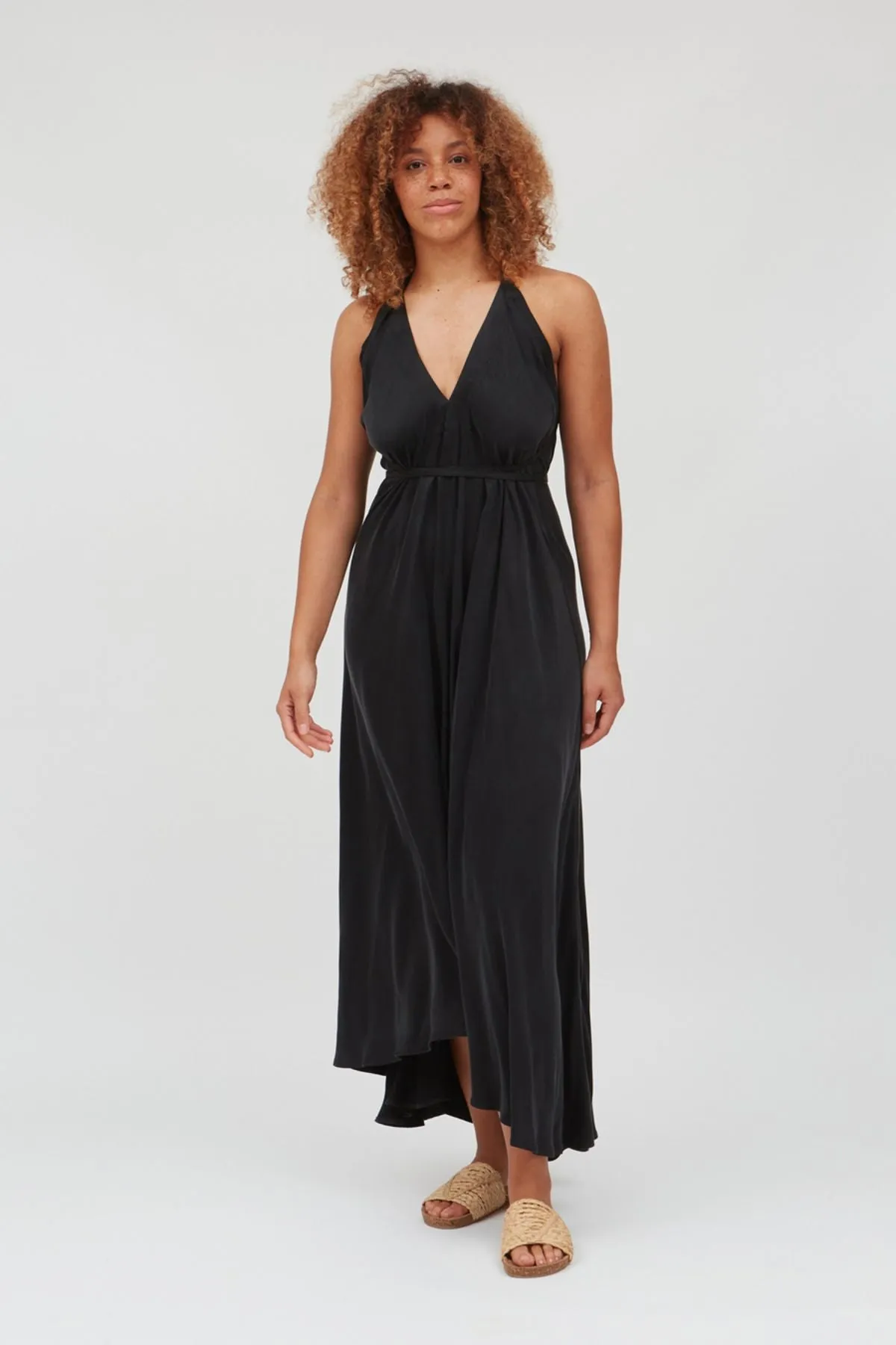 Multiposition Long Black Cupro Dress Suite13