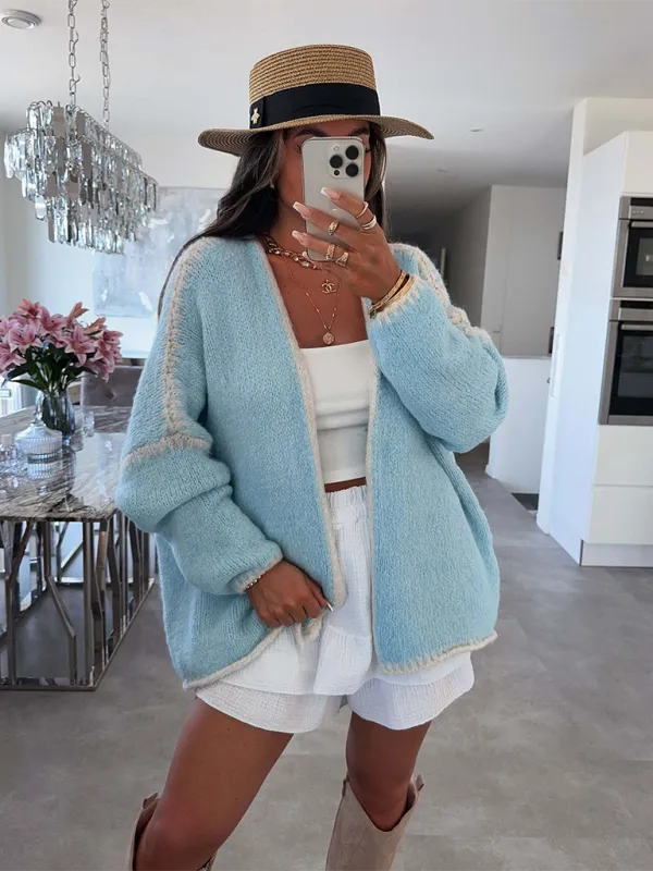Oversize Cardi with Contrast Stitching For Hazy Lazy Eves