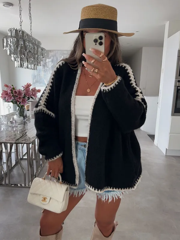 Oversize Cardi with Contrast Stitching For Hazy Lazy Eves