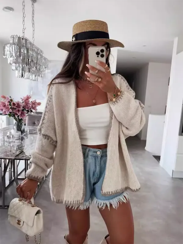 Oversize Cardi with Contrast Stitching For Hazy Lazy Eves