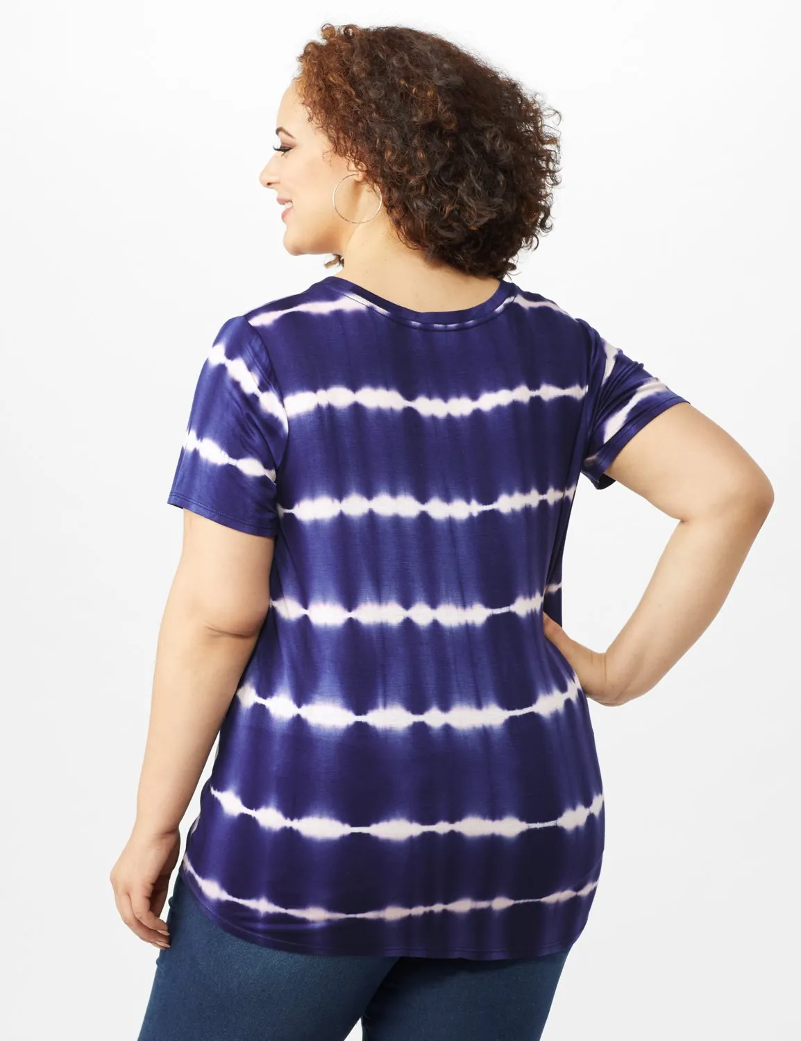 Short Sleeve Stripe Tie Front