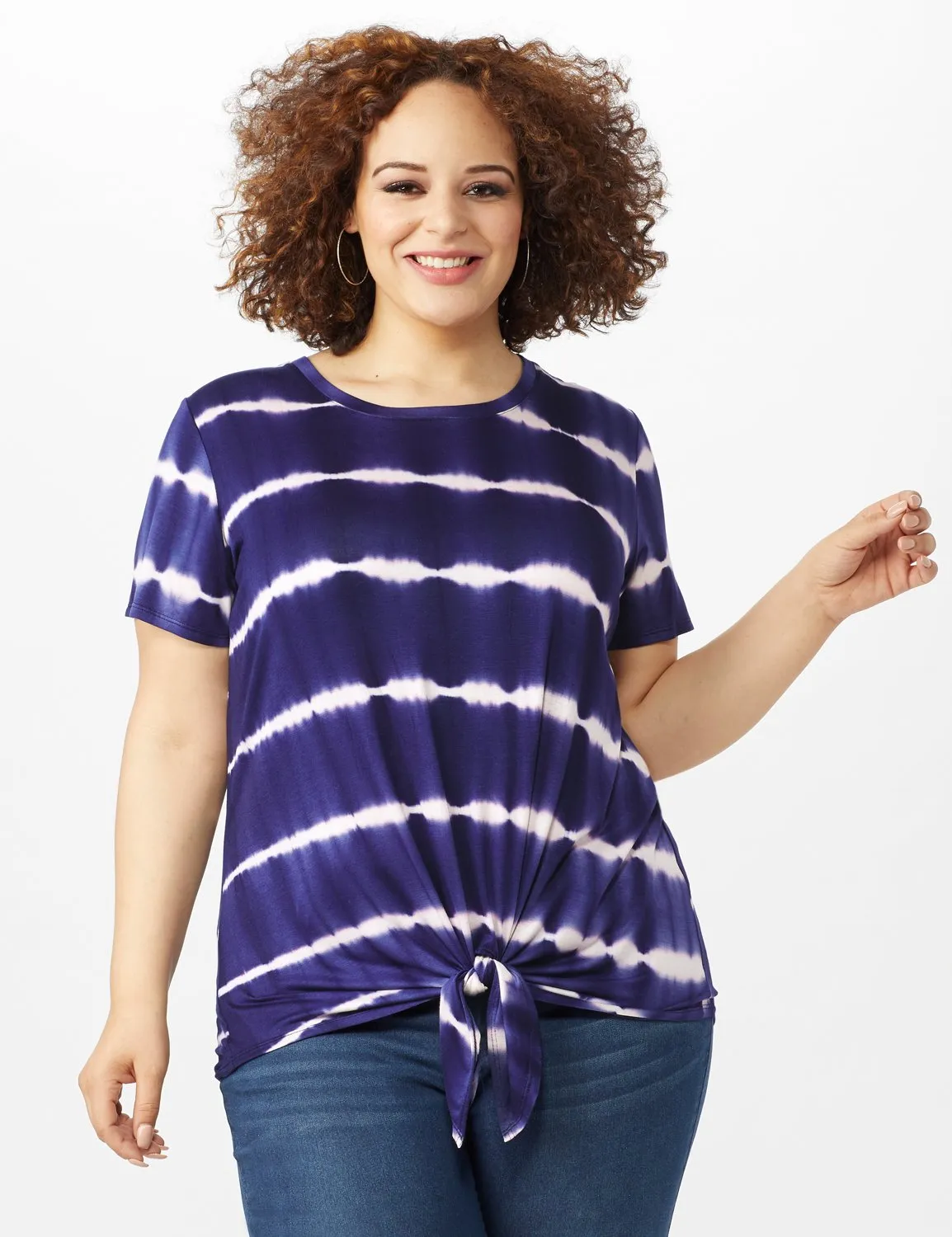 Short Sleeve Stripe Tie Front