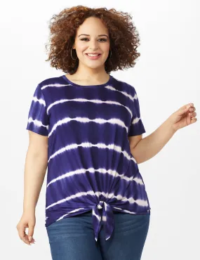 Short Sleeve Stripe Tie Front