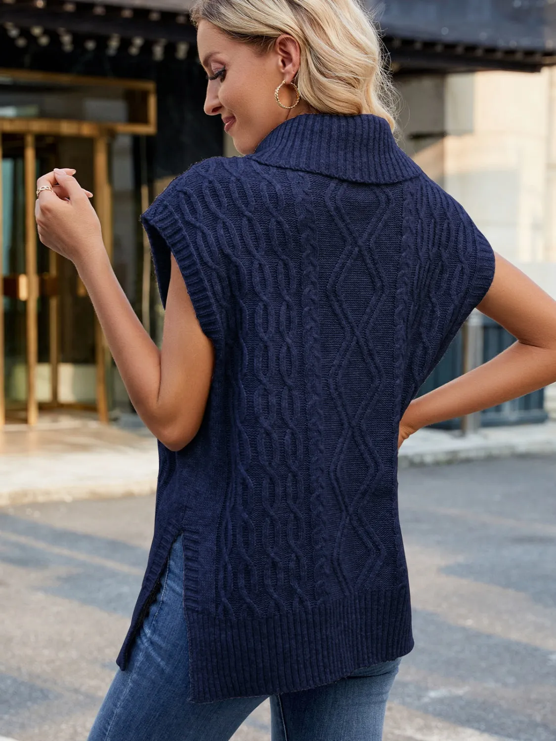 Stylish Side Slit Turtleneck Sweater Vest