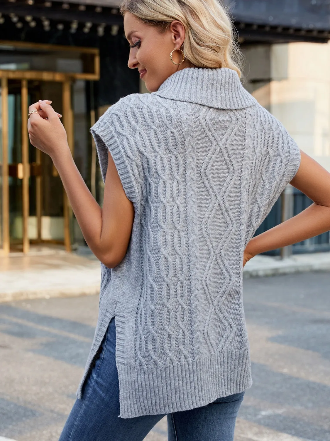 Stylish Side Slit Turtleneck Sweater Vest