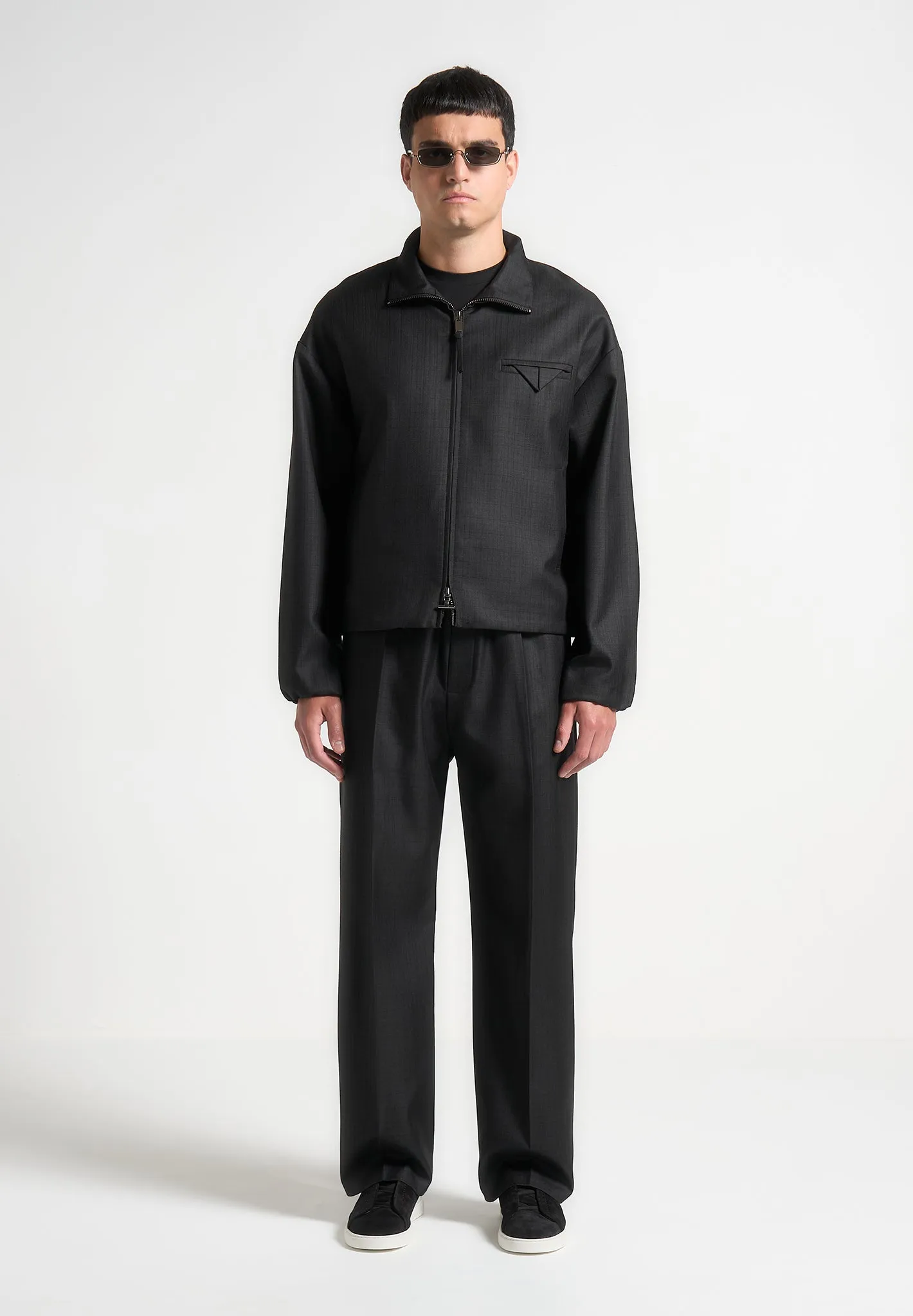 Tailored Funnel Neck Jacket - Black
