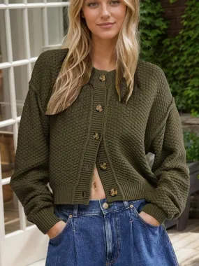 Thick Knit Button Up Classic Short Cardis