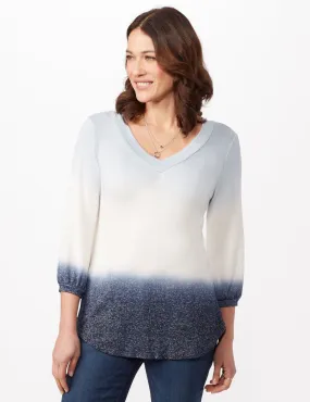 V-Neck  Hacci Dip Dye Knit Top