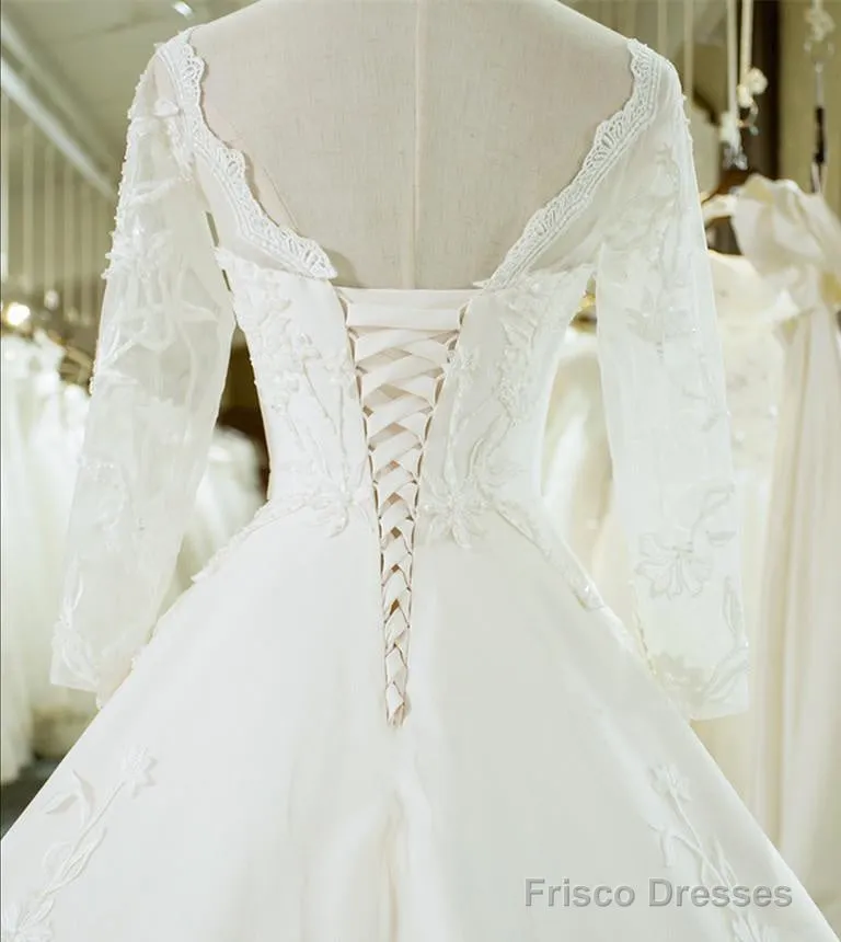 Vintage 1950S Lace Embroidery Ball Gowns Wedding Dresses Long Sleeves