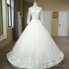 Vintage 1950S Lace Embroidery Ball Gowns Wedding Dresses Long Sleeves